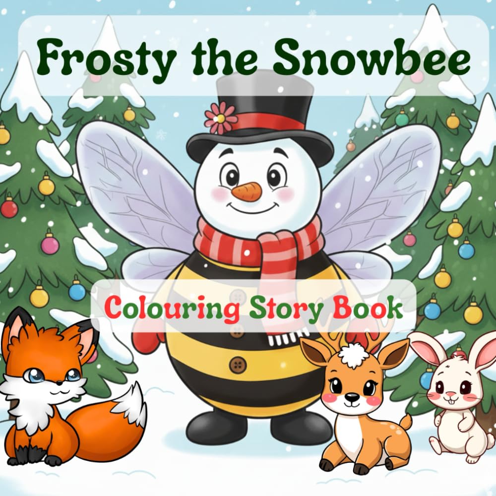 Frosty the Snowbee's Christmas Adventure - A Holiday Colouring Book. Children's Colouring Book featuring educational illustrations of bees, butterflies, and pollinators. By Dr. Amanda Liczner, ecologist.